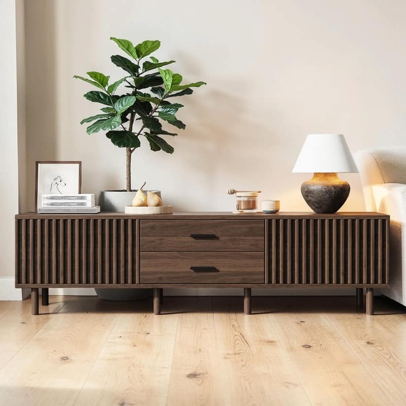 70" Modern TV Stand for TVs up to 80", Media Entertainment Center with Ample Storage & Solid Wood Legs