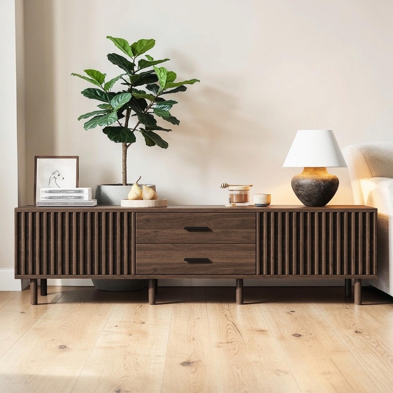 70" Modern TV Stand for TVs up to 80", Media Entertainment Center with Ample Storage & Solid Wood Legs