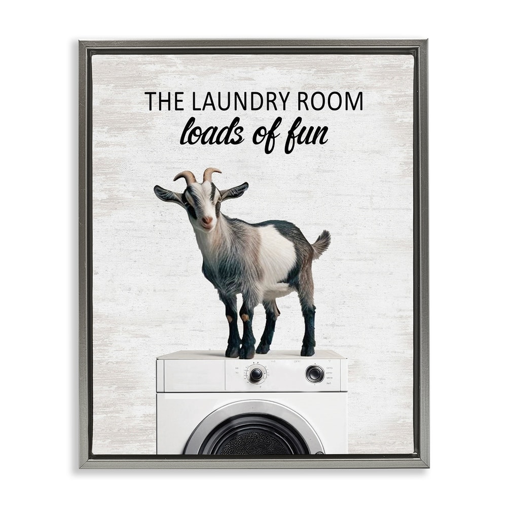 Stupell Loads of Fun Laundry Goat Framed Floater Canvas Wall Art Design By Lettered and Lined