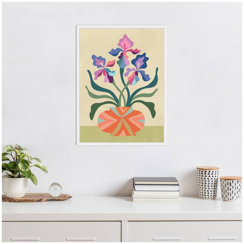 Kate and Laurel Sylvie Iris and Vase Framed Canvas by Rachel Lee