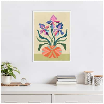 Kate and Laurel Sylvie Iris and Vase Framed Canvas by Rachel Lee