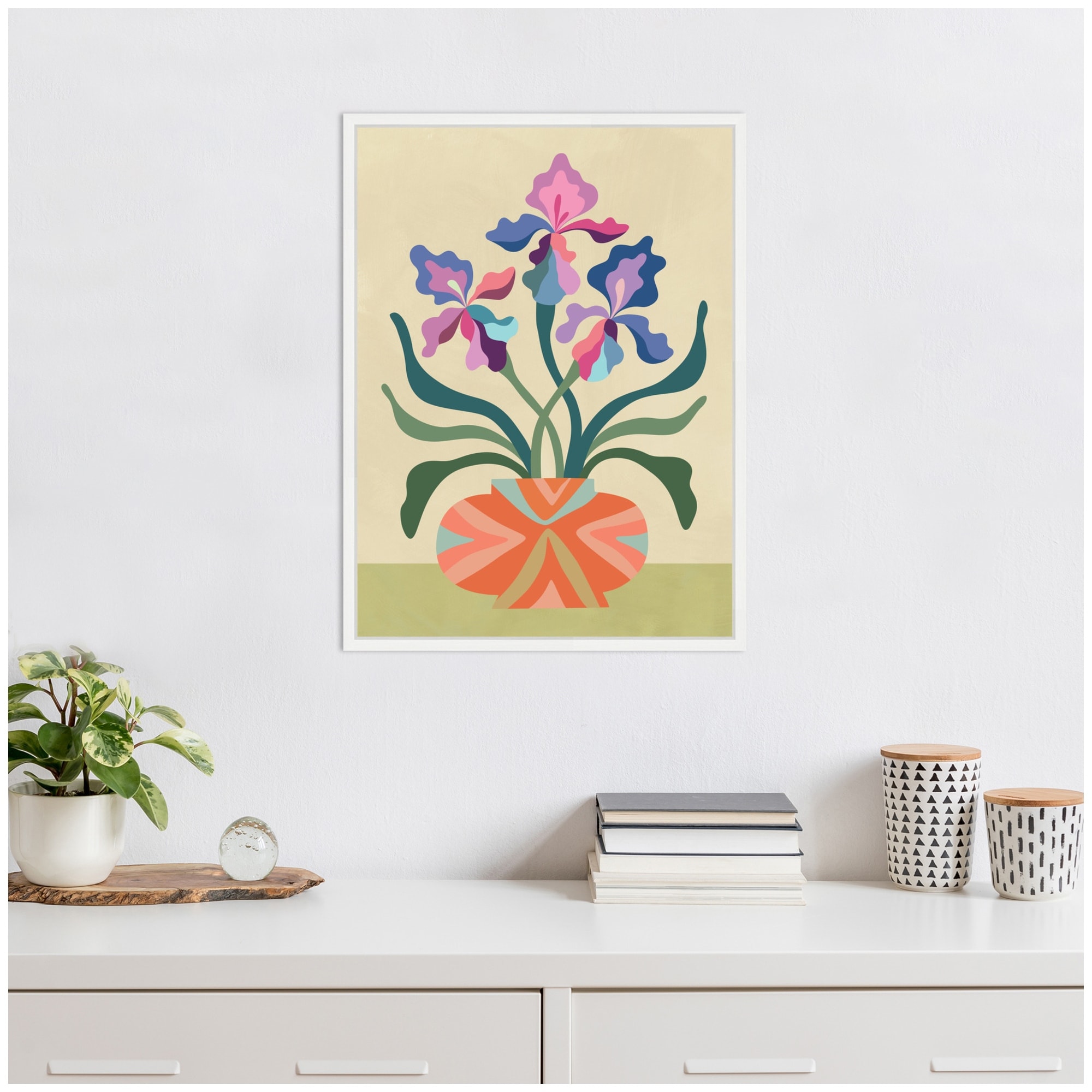 Kate and Laurel Sylvie Iris and Vase Framed Canvas by Rachel Lee