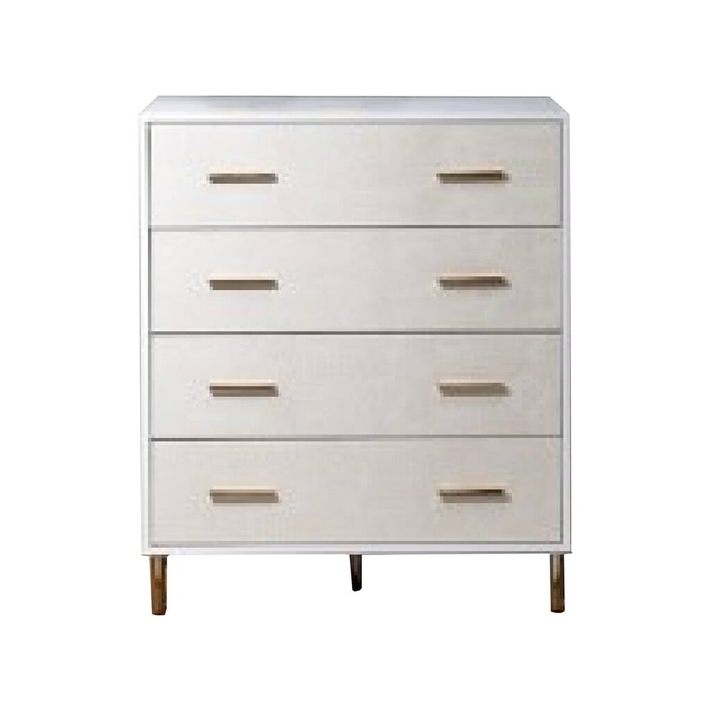 Emily 37 Inch Wood Tall Dresser Chest, 4 Drawers, Gold Handles, White