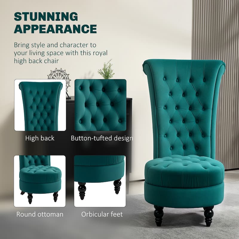 Polyester Rubber Wood High Back Chair with Tufted Seat