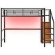 preview thumbnail 32 of 30, Full Size Metal Loft Bed with Desk, Storage Staircase, Small Wardrobe and LED Light