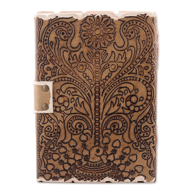 Novica Handmade Peacock Glory Embossed Leather Journal