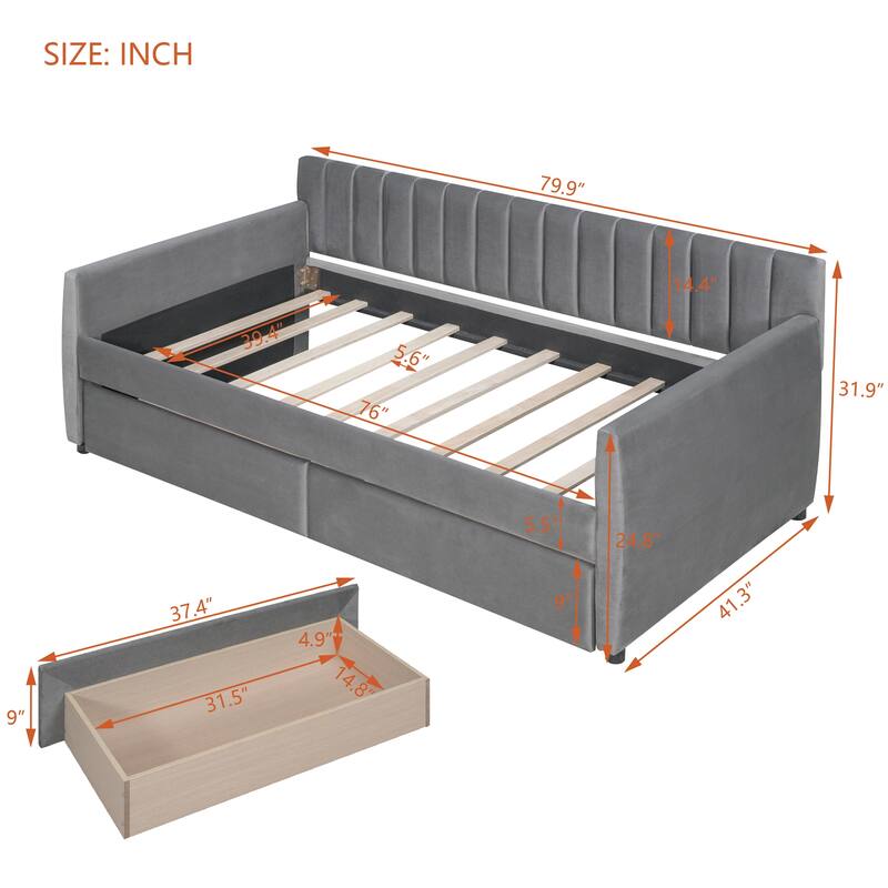 Elegant Twin Size Upholstered Daybed, High-Quality Velvet Fabric with Drawers, Perfect for Guest Rooms