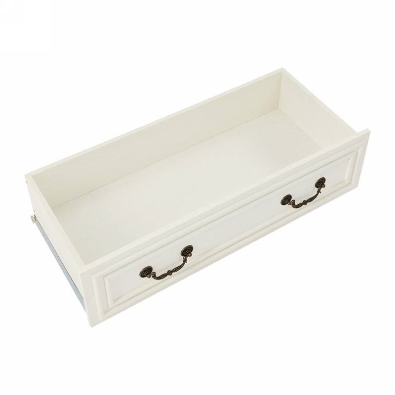 5-Drawer White Rustic Wide Dresser Farmhouse & Modern Design with Roman Column Handles and Beveled Edges