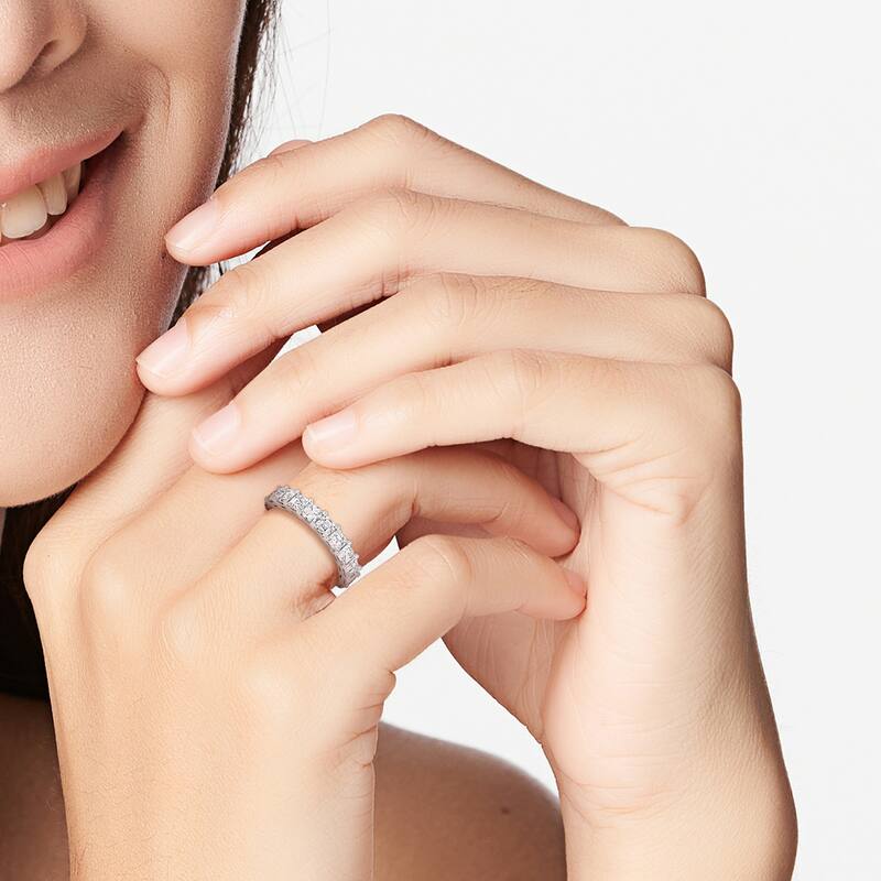 Miadora 4 3/8ct TDW Asscher-Cut Diamond Eternity Ring in 18k White Gold