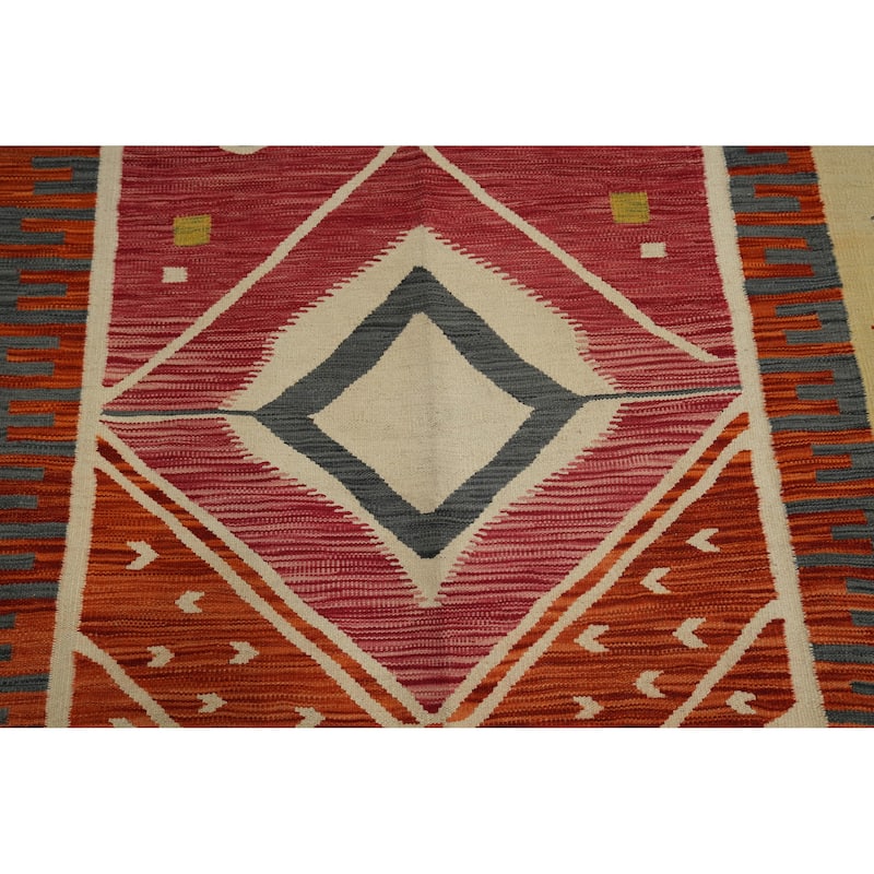 Hand Woven Southwestern Wool Multi-Colored Geometric Area Rug - 9' 10'' X 6' 6''