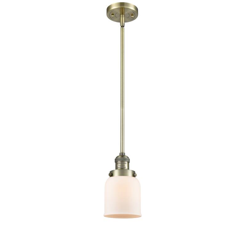 Innovations Lighting Franklin Restoration Bell - 1 Light 5" Stem Hung Mini Pendant - Antique Brass/Matte White