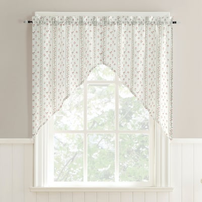 No. 918 Riverwood 2-Piece Ditsy Floral Stripe Semi-Sheer Rod Pocket Kitchen Curtain Swag Pair - 54" x 38"