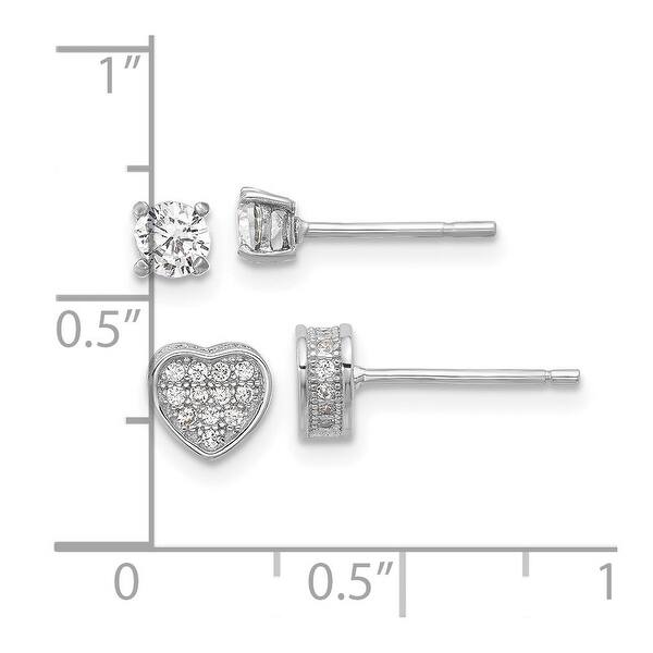 Sterling Silver Pavé CZ Heart & 4mm CZ Stud Post Earrings Set Sterling Silver Pavé CZ Heart & 4mm CZ Stud Post Earrings Set