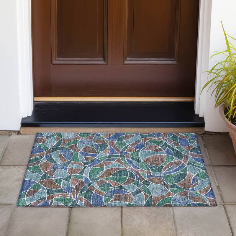 Machine Washable Indoor/Outdoor Casual Mosaic Chantille Rug - Blue - 1'8" x 2'6"