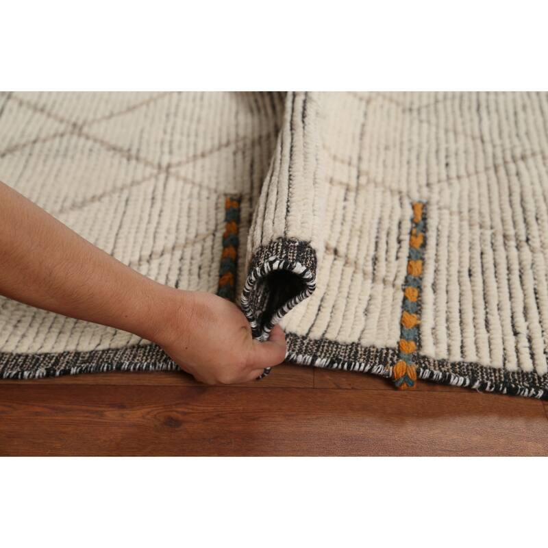 Stripe / Trellis Moroccan Oriental Area Rug Handmade Wool Carpet - 5'9"x 9'10"