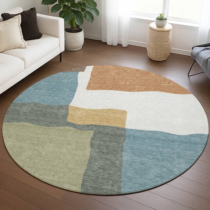Machine Washable Indoor/ Outdoor Contemporary Blox Chantille Rug