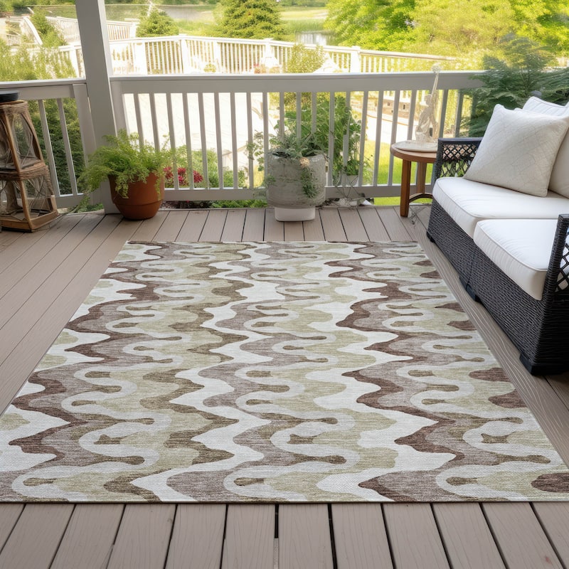 Machine Washable Indoor/ Outdoor Chantille Abstract Ripples Rug - Beige - 9' x 12'