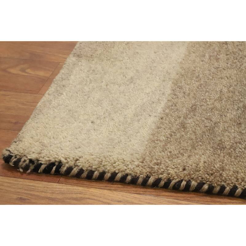 Hand Knotted Oriental 100% Wool Carpet Modern Stripe Brown Gabbeh Runner Rug - 4' 8'' X 2' 5''
