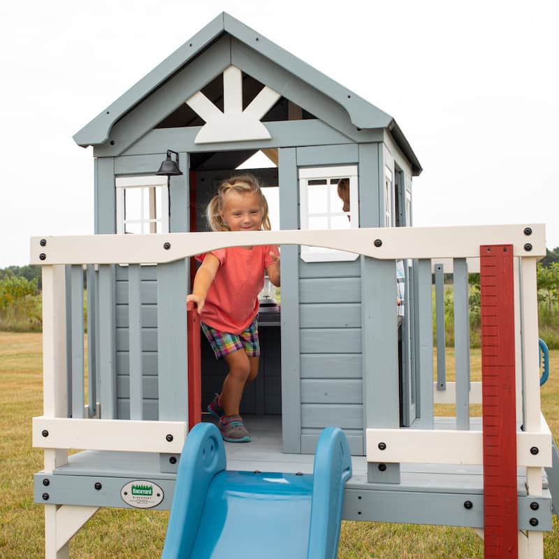 Backyard Discovery Beacon Heights Cedar Wooden Elevated Kids Playhouse - 6'3" x 10'0"