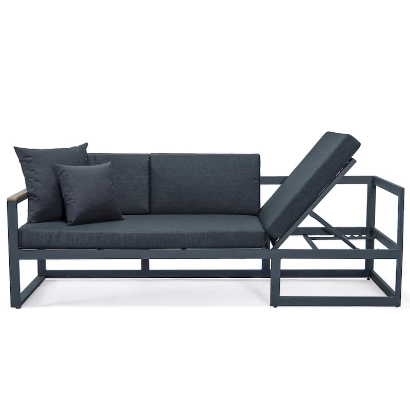 Chelsea 3-Piece Adjustable Headrest All-Weather Sectional Set in Aluminum Frame with Removable Cushion Covers for Indoor/Outdoor