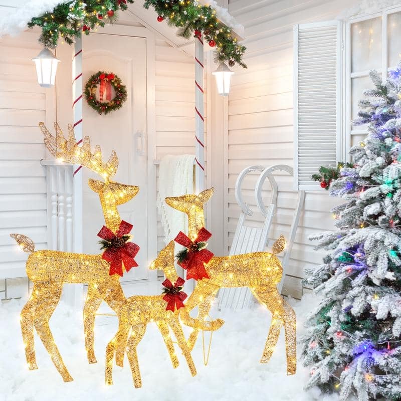 3pcs LED Christmas Family Elk Decoration - Gold