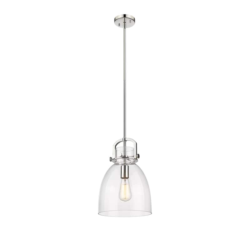 Innovations Lighting Newton Bell - 1 Light 10" Stem Hung Pendant - Clear/Polished Nickel