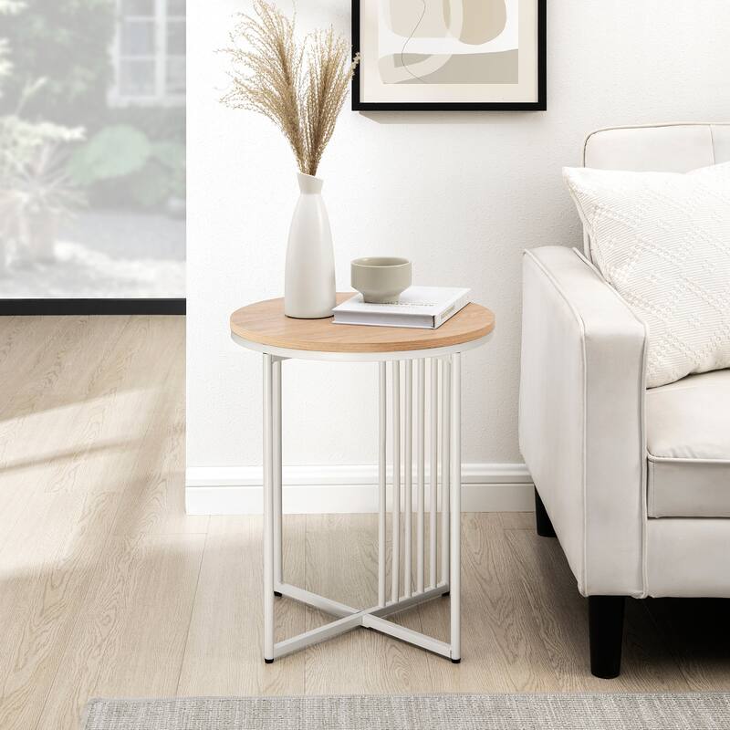 Middlebrook Metal-Slat Round Side Table - Coastal Oak/White