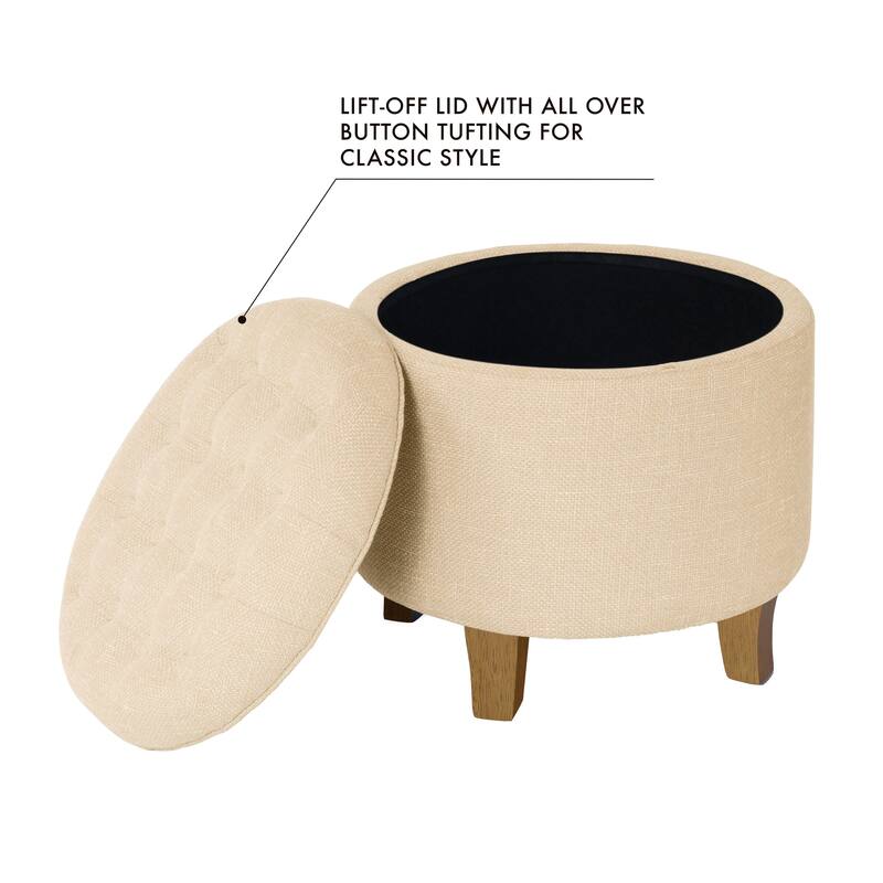 Carson Carrington Hare Button-tufted Round Storage Ottoman