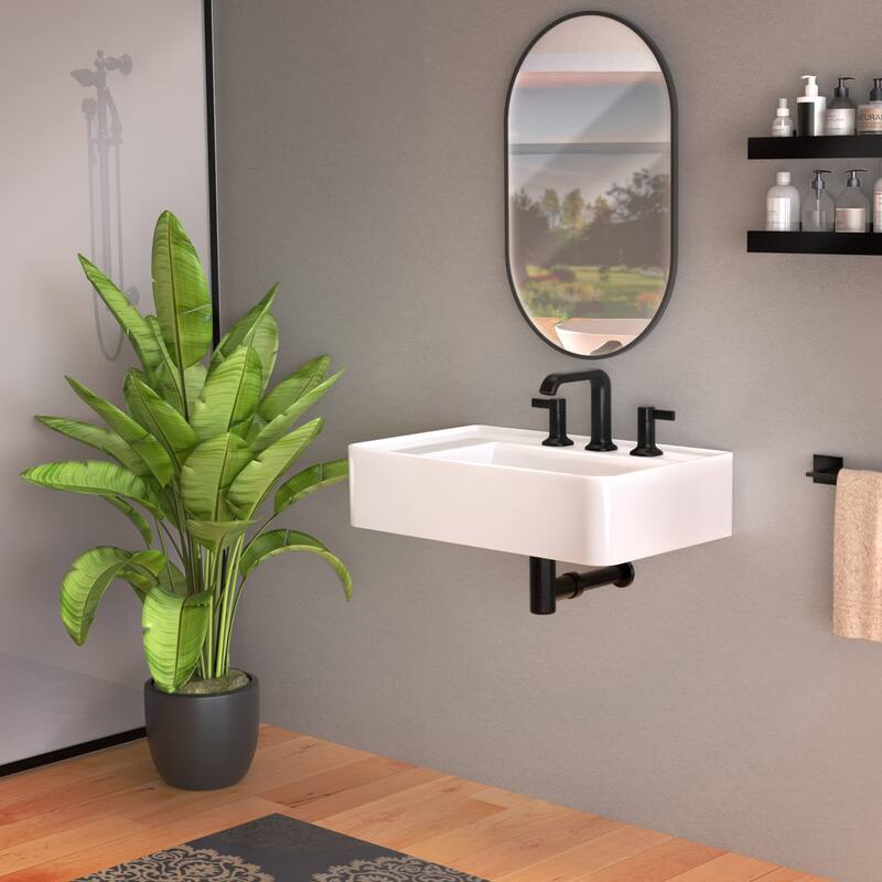 Whitehaus B-RA75-3H 29-1/2" Rectangular Vitreous China Wall Mounted