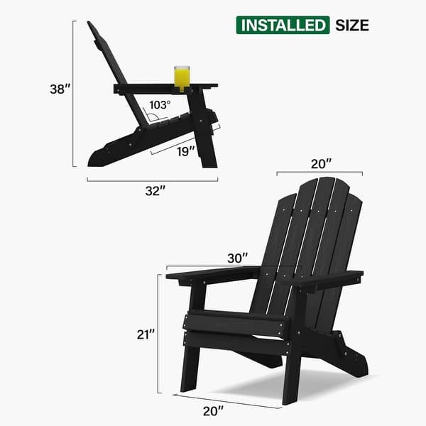 dimension image slide 5 of 12, WINSOON 3-Piece All Weather HIPS Outdoor Folding Adirondack Chairs and Table Set