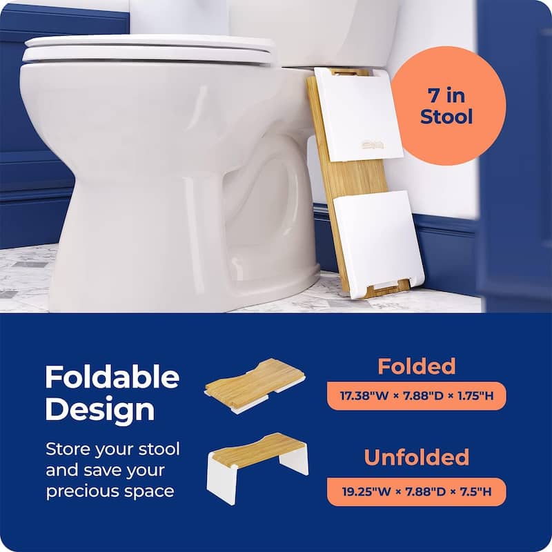 Squatty Potty Stockholm Folding Bamboo Toilet Stool, 7 Inch Collapsible Bathroom Step Stool Squat, Brown and White, 1 Count