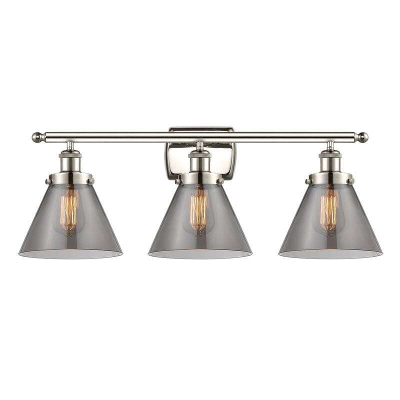 Innovations Lighting Ballston Urban Cone - 3 Light 28" Bath Vanity Light - Polished Nickel/Light Smoke
