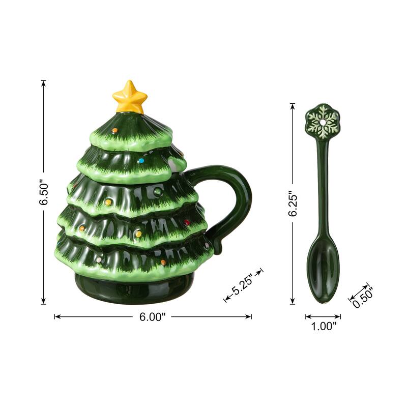 Glitzhome Christmas Dolomite Santa & Snowman or Tree Mug with Lid and Spoon