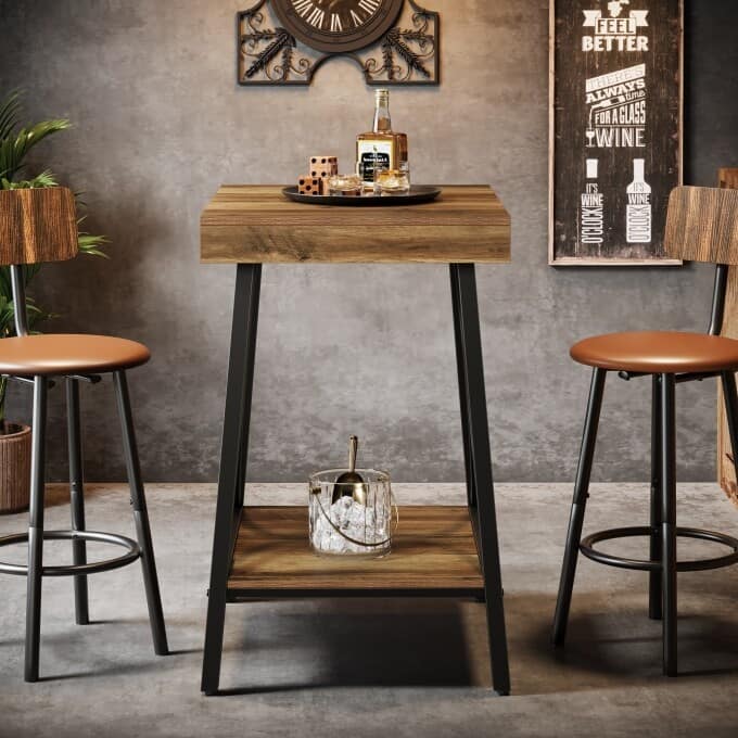 23.62-Inch Small Bar Table, 2-Tier Industrial High Pub Table