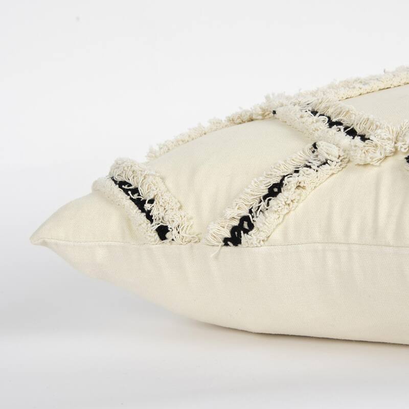 Rizzy Home Neutral Ivory and Black Geometric Throw Pillow