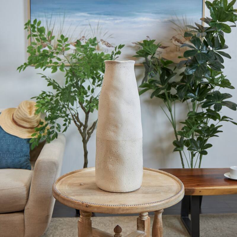 Cream Ceramic Abstract Wavy Vase with Textured Speckled Detailing - Cream - 8"W, 20"H