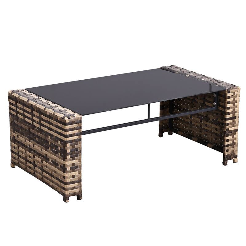 4-Piece Wicker Outdoor Sofa Set, 1 Loveseats, 2 Single Sofas, 1 Table
