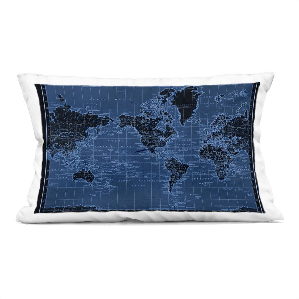 Stupell Blue Toned World Map Decorative Printed Throw Pillow Design by Phillipa Katz