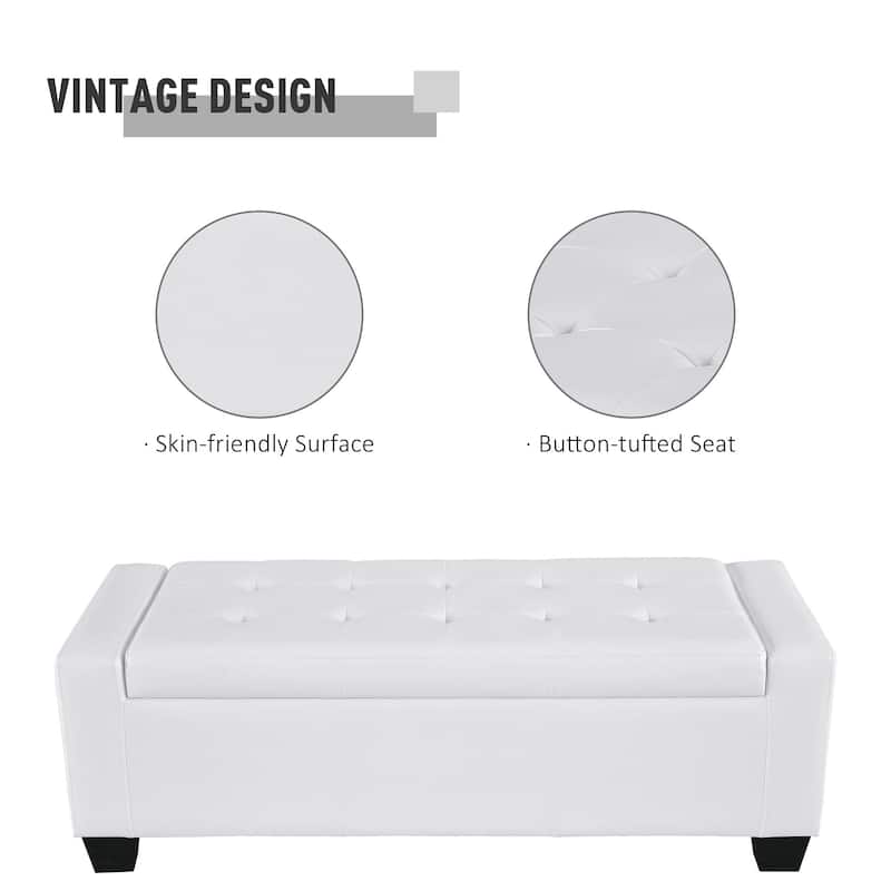 Faux Leather Storage Ottoman Bench with Soft Foam Seat and Hidden Storage for Living Room - 50.5" L x 19.75" W x 17.75" H