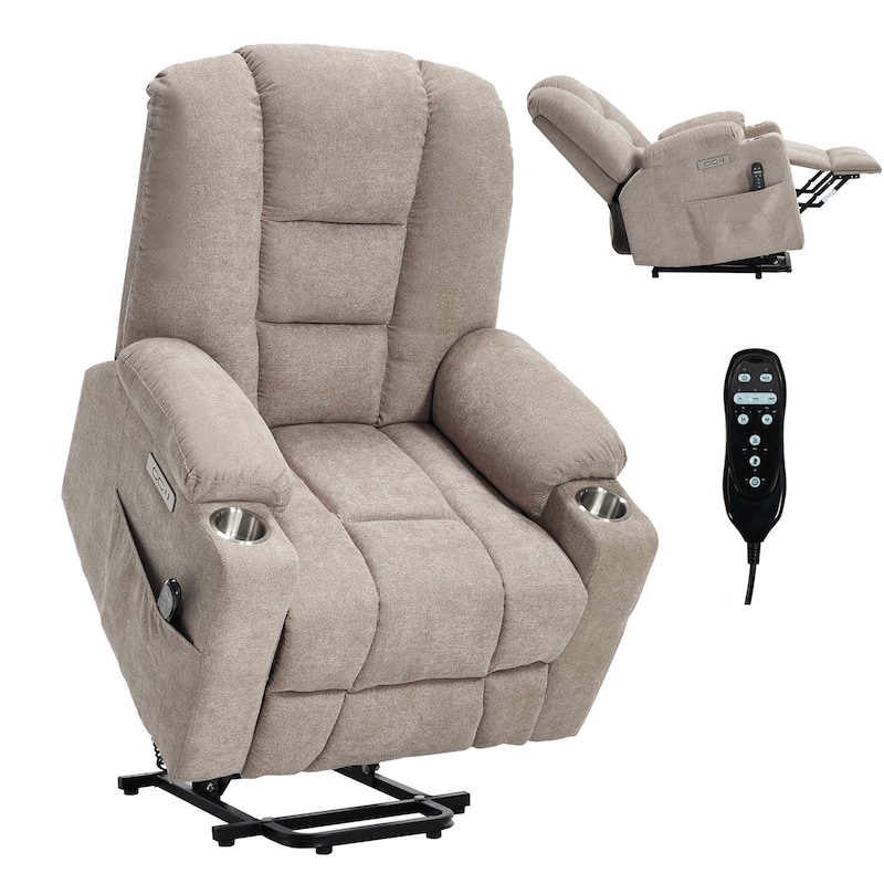 Power Lift Recliner Chair with Massage & Heat, Heavy Duty Electric Recliner, Recliner Chair with USB Ports & 2 Cup Holders
