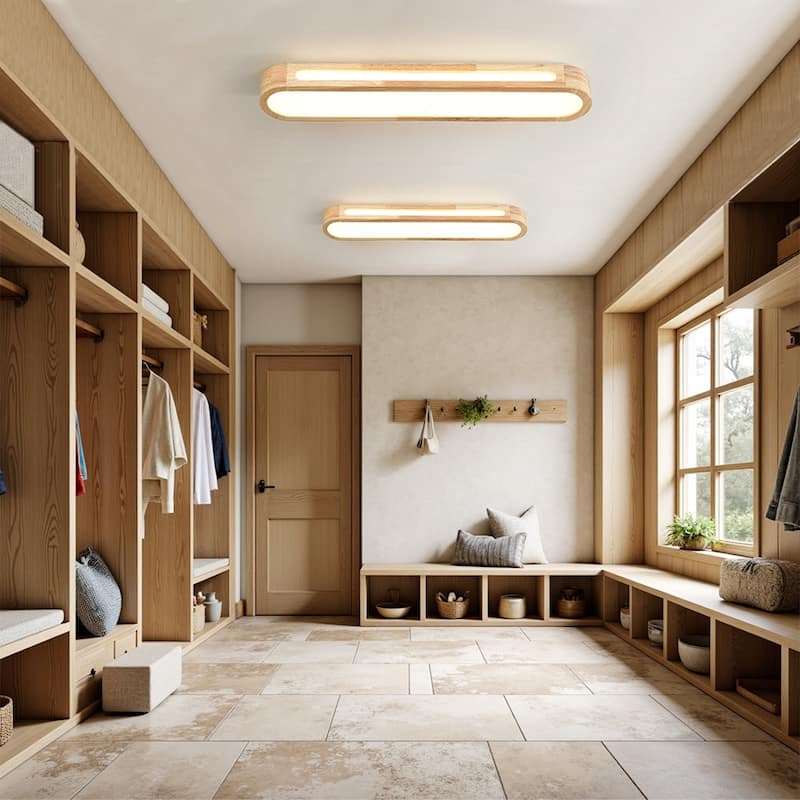 Rustic Natural Wood Dimmable LED Oval Ceiling Light 3000K - Wood Grain - 31.5 Inches
