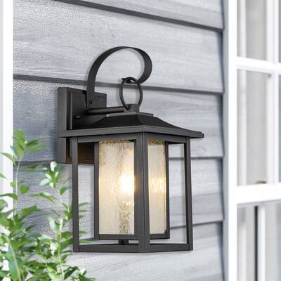 Pearl Outdoor Lantern Sconce 11-in Matte Black - 11.2"H x 6.4"W x 10"D