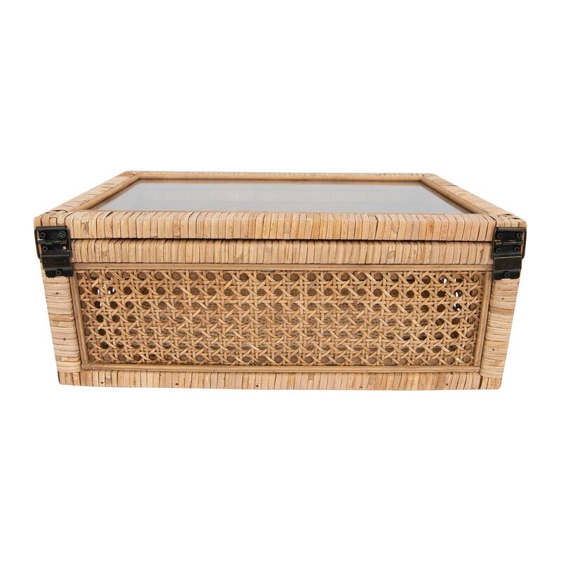 Woven Rattan Display Boxes with Glass Lids & Fir Wood Frame