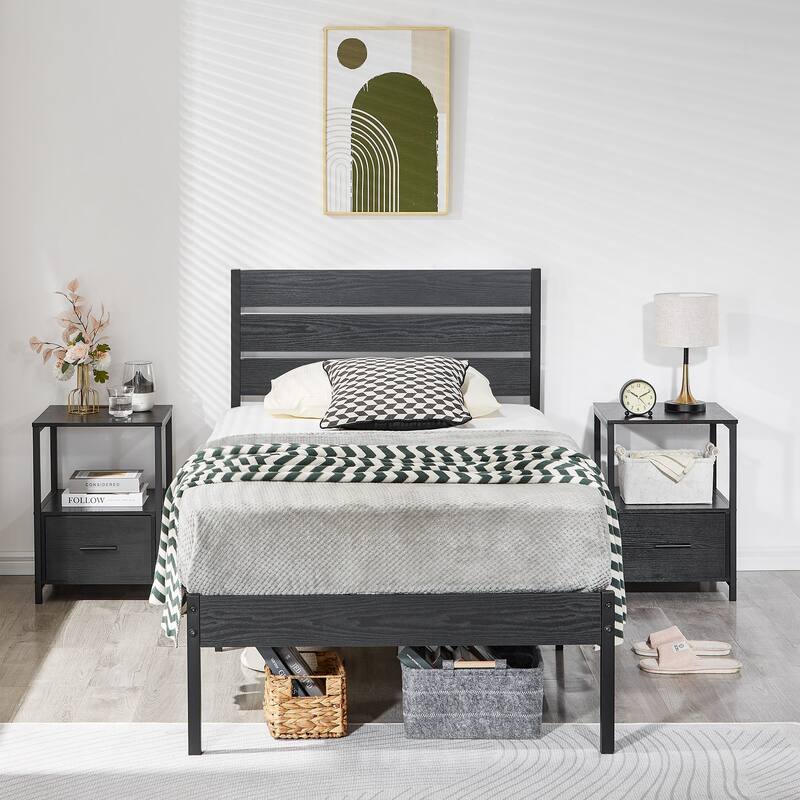 Javlergo 3-pieces Bedroom Set Queen Size Bed and 2 Nightstands with Charging Station USB Port