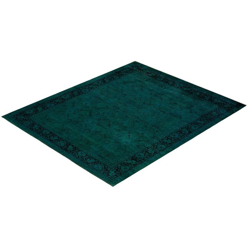 Overton Hand Knotted Wool Vintage Inspired Modern Contemporary Overdyed Green Area Rug - 8' 1" x 9' 10"