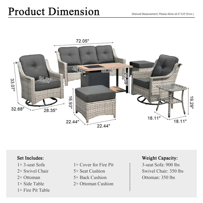 XIZZI 7-piece Outdoor Patio Furniture Conversation Sofa Set with Fire Pit