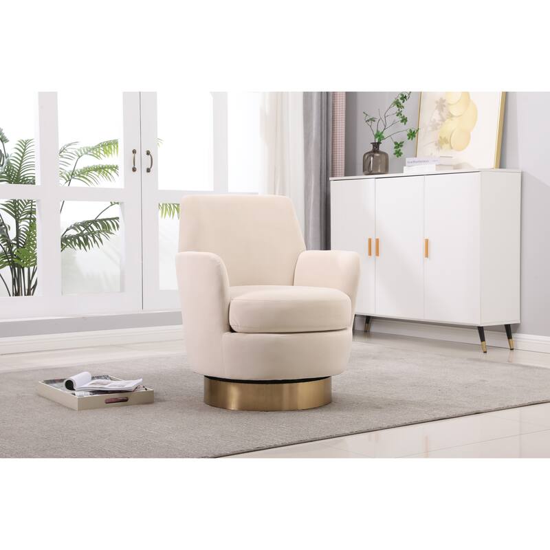 Velvet Swivel Barrel Chair with Gold Base & High-Density Foam