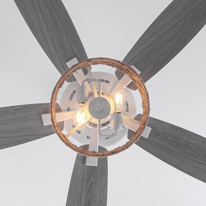 Parrot Uncle 52" Coastal White Natural Jute Reversible Ceiling Fan with Remote
