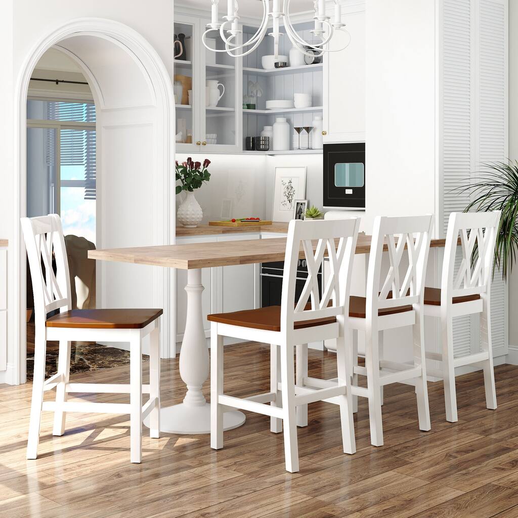 Farmhouse 4-Piece Counter Height Kitchen Dining Chairs Set, Cherry+White