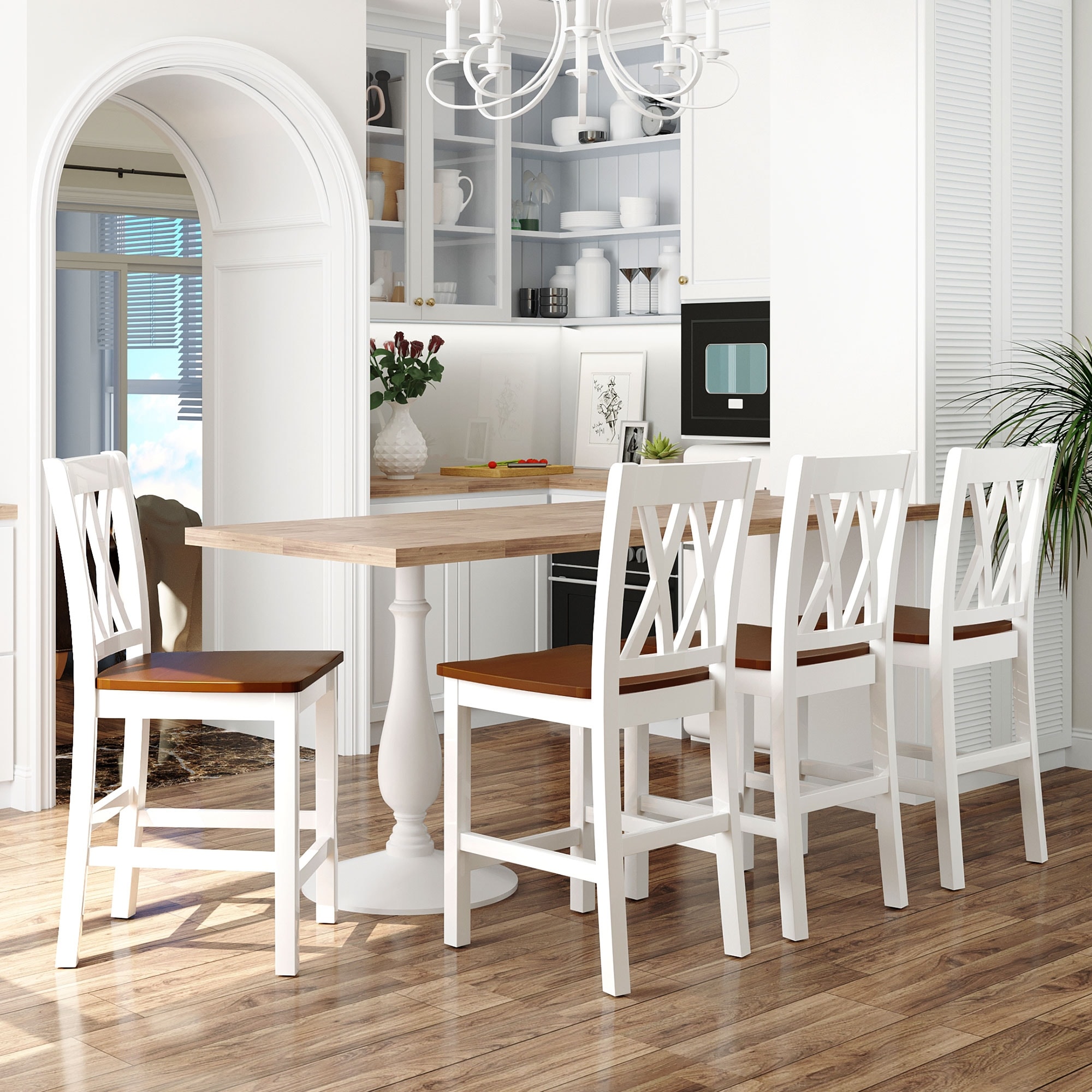 Farmhouse 4-Piece Counter Height Kitchen Dining Chairs Set,Cherry+White